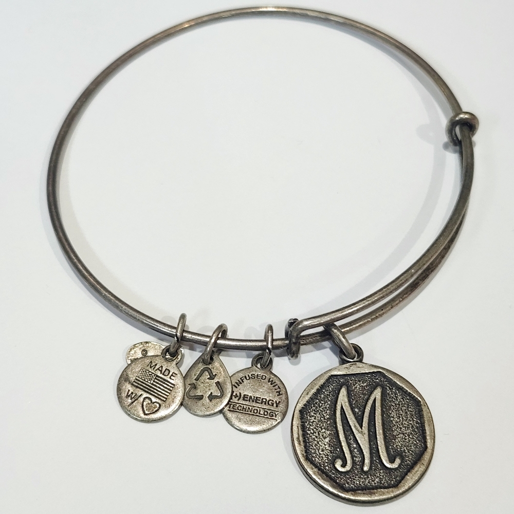 Alex and Ani initial M charm bracelet bangle silvertone monogram M